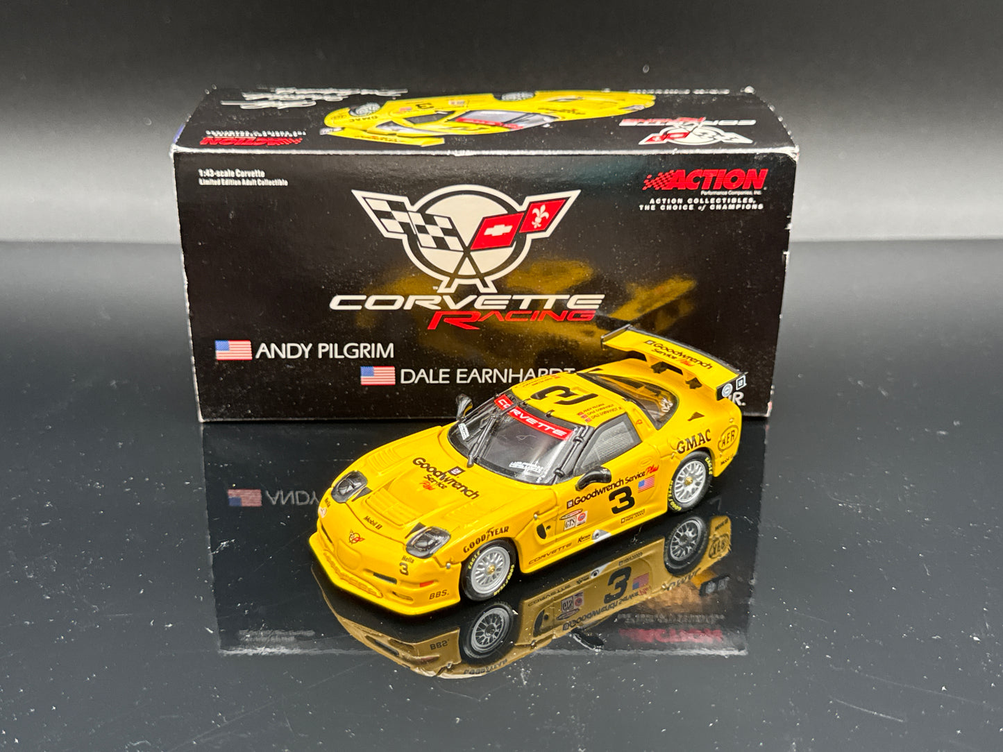 Andy Pilgrim / Dale Earnhardt / Dale Jr GM Goodwrench Service Plus 2001 Corvette 1:43 Scale