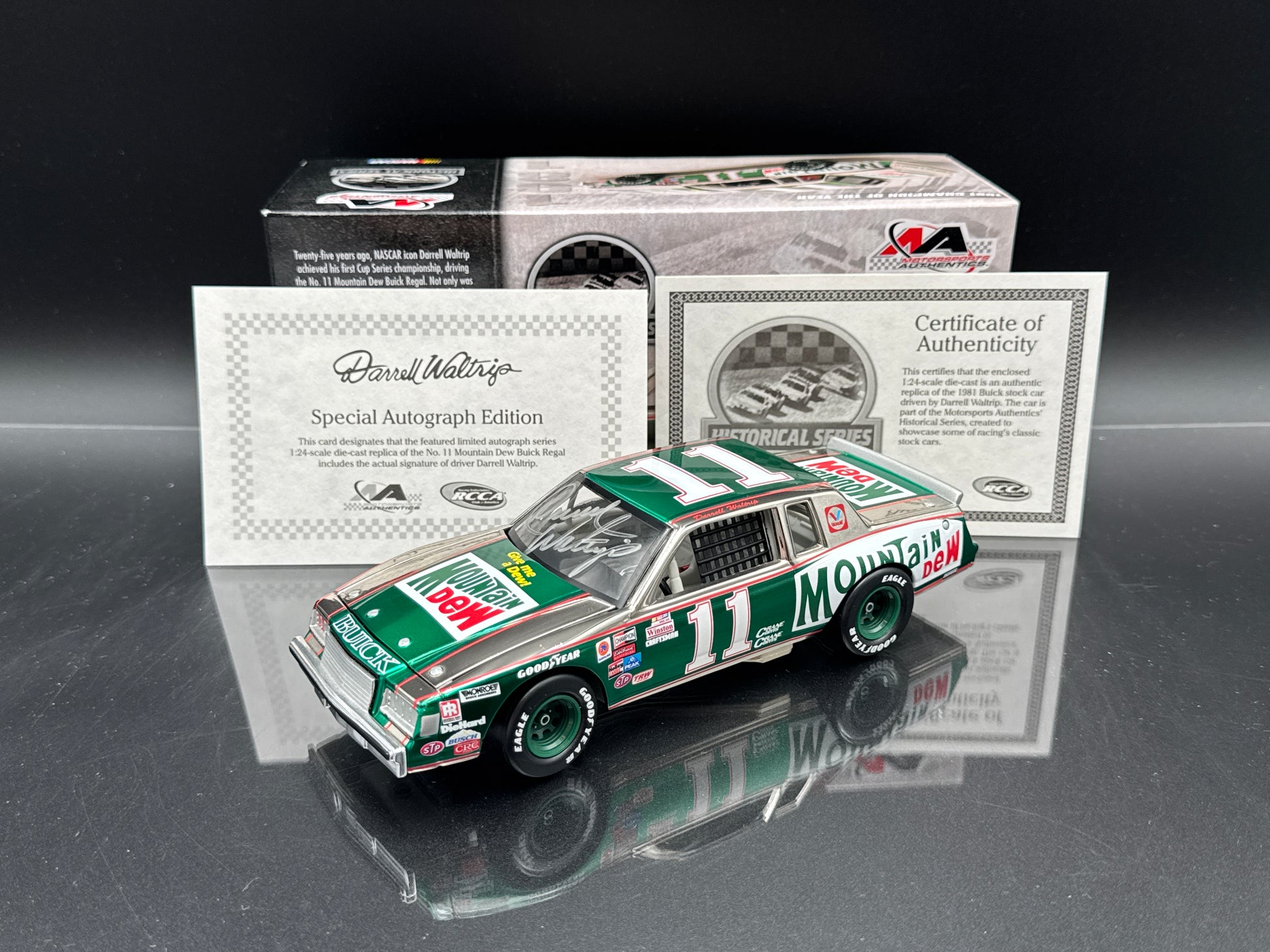 Darrell Waltrip #11 Mountain Dew / 25th Anniversary of 1st Championship/Autographed 1981 Buick Club Car Chrame / Liquid Color